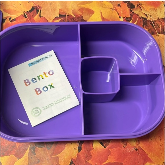 1.3L Bento Box Adult Lunch Box 4 Compartments Utensiles, Leak-Proof Purple - Picture 10 of 12